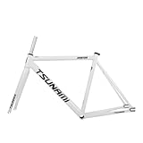BSFHQS 700C Fixed Gear Bike Frameset 49CM 52CM 55CM 58CM Aluminum Alloy Racing Track Bike Frame C Brake Bike Frame Quick Release Frame 100/120mm QR(White,55cm)