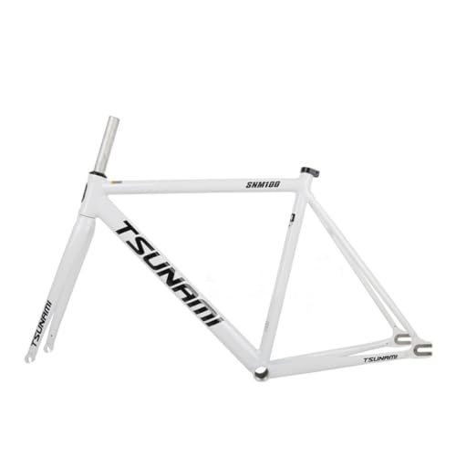 BSFHQS 700C Fixed Gear Bike Frameset 49CM 52CM 55CM 58CM Aluminum Alloy Racing Track Bike Frame C Brake Bike Frame Quick Release Frame 100/120mm QR(White,55cm)