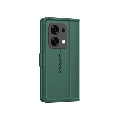 Image of KIVANO LUXE Compatible for Oppo F31 5G Luxury Handmade Leather Magnetic Flip Folio Case | Card Holder & Kickstand | Slim Protective Cover | Unisex - Green