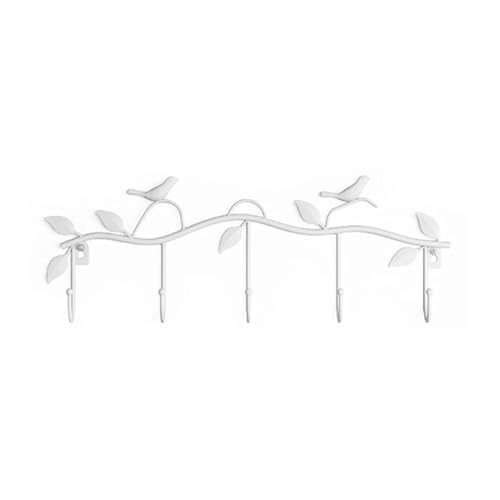 Jian1004 Perchero, Artesanías de hierro, colgador de sábanas, gancho for pájaros montado en la pared, colgador, estante, balcón, negro, blanco, bronce, 5 ganchos,Perchero para colgar ropa(White)