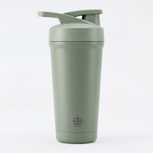 Image of CULT Stainless Steel Bottom Opener Shaker Bottle 700 ml, Leakproof Protein Mixer with Noise-Free Agitator, Wide Mouth, Dishwasher Safe, BPA-Free, Gym & Fitness Supplement Bottle Green