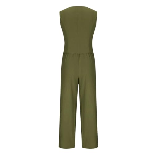 Womens Blazer Set Sleeveless V Neck Vest Tops Waistcoat and Cotton Linen Pants 2 Piece Vest Suit Casual Matching Set2