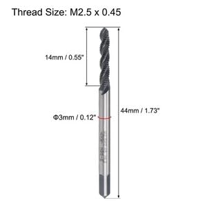 #US M2.5 x 0.45 Spiral Flute Tap HSS Nitriding Coated Drilling Metric Tap 2Pcs