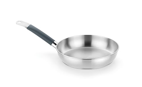 BRA Master, Sartén 24 cm, Acero Inoxidable, Sin Antiadherente, Sin PFOA, Full Induction, Apta para todo tipo de Cocinas, Mango acero inoxidable recubierto de Silicona