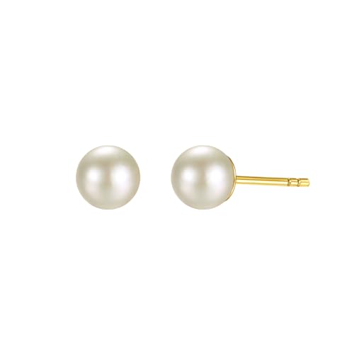 Image of Freshwater Pearl Stud Earrings for Women - Hypoallergenic 925 Silver Plated With 14k Gold Genuine Round White Pearls Elegant Gift for Her