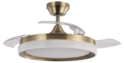 Ventilador DC Zenit de cuero 72W, 3 aspas plegables. Iluminación de 7200 lm, 6 velocidades y temperaturas de 3000K, 4500K y 6000K. Control remoto, temporizador y función memoria incluida.