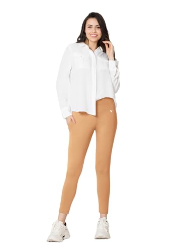 Image of VSTAR PL02 Women Ankle Length Stretchable Slim Fit Leggings with Secured Side Pocket | Moisture-Wicking | Soft Waistband & Cotton-Elastane Fabric | XXL | Cinnamon