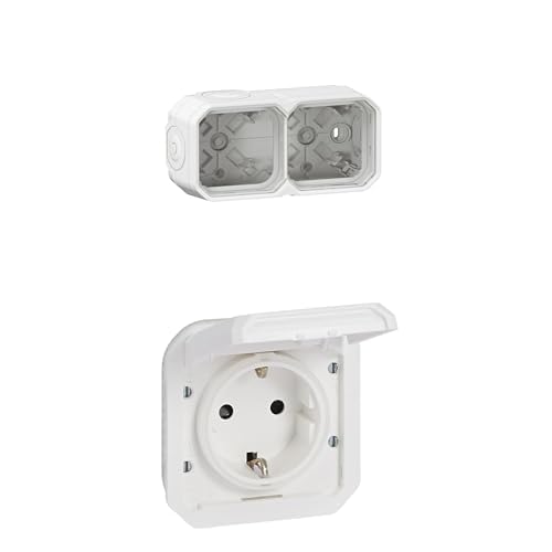 LEGRAND, Plexo New Feuchtraum Aufputzdose 2-fach, horizontal/vertikal installierbar, Weiß, 069690L+2x Plexo New Einsatz, Schraubklemmen, Feuchtraum-Steckdose, IP44 - IK08, Weiß, 069639L