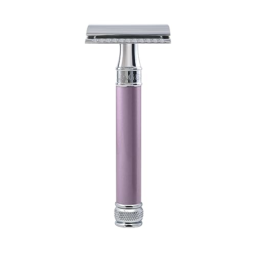 Edwin Jagger DELHEBLAMZ Classic Long Handled Double Edge Manual Eco-Friendly and Reusable Safety Razor for Men and Women for Shaving cream or Soap Fits All DE Razor Blades (Heather)