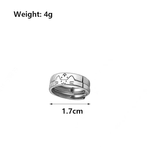 Cat Dog Couple Ring for Women Men Silver Animal Friendship Matching Ring Cute Puppy Kitten Statement Ring Minimalist Party Valentine's Day Jewelry Gift3