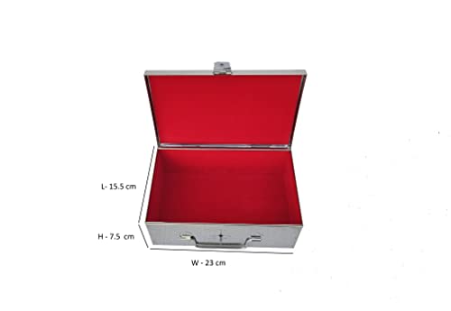 Image of Stainless Steel Storage Box, Cash Box, Pooja Peti, Organizer, Vanity Storage Box, Jewellery Safe Bank Locker, Cash Box With Handicrafts Digital Meena Kari Design (Red, 9 Inches)