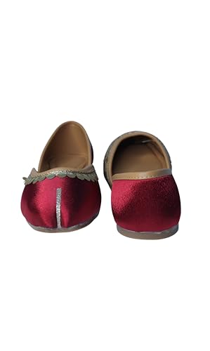 Image of Pluxh Women's Ethnic Jutti Shoes | Shiny Finish Mojari with Sequin Border | Soft Cushioned Slip-On Flats for Casual