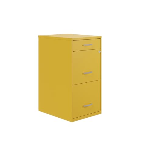 Hirsh Space Solutions 18' Deep Modern Metal Organizer File Cabinet with Cam Lock, 3-Drawer, Letter-Size, for Small Home/Home Office in Yellow