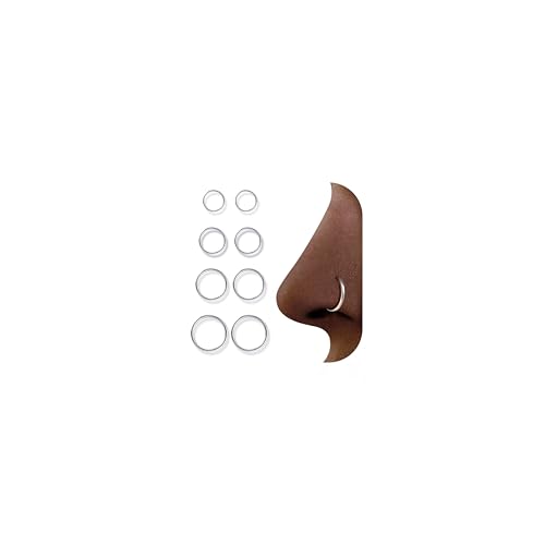 Jstyle 8Pcs 18G Stainless Steel Hinged Clicker Segment Nose Ring Hoop Piercing for Men Women Cartilage Daith Tragus Sleeper Earrings Improved Clasp 6-12MM,Silver Tone