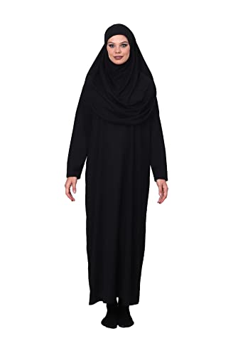 ihvan online Vestidos musulmanes para mujer, vestido de oración islámica de una pieza de manga larga, Negro, XXX-Large-4X-Large Cover