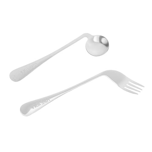 HIAKDOFT 軽量エルゴ ックフォーク スプーン 高齢者 障害者用???助餐具 ステンレス製 角あり 自で食事がしやすいカトラリー 入りの実用的な給餌用具