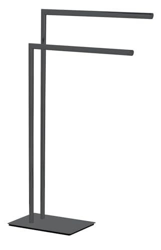 WENKO Handtuchständer Mod. Recco, freistehender Handtuchhalter mit 2 Armen, standfeste Bodenplatte, massiver Stahl, 48 x 80,5 x 20 cm, Schwarz