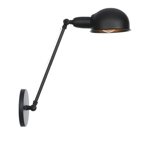 Aplique pared estilo industrial vintage con base E27, lámpara pared hierro con pantalla media cúpula, cabezal ajustable, for dormitorio, sala estar, mesita noche(Zwart)