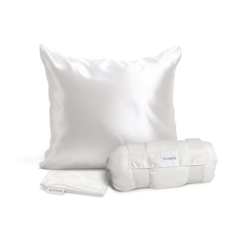 SnooozeGo Pure Silk Travel Pillow – Ultra Soft Cooling Portable Washable Small Mulberry Silk Cushion with Pillowcase & Compact Bag – Premium Travel Essential for Plane, Car, Hotel (all silk, 40x30cm)