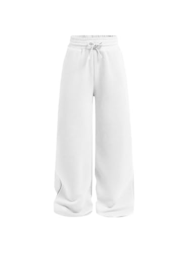 Ecolala Girls Wide Straight Leg Loose Sweatpants Elastic Waist Drawstring Jogger Pants White 13-14Y