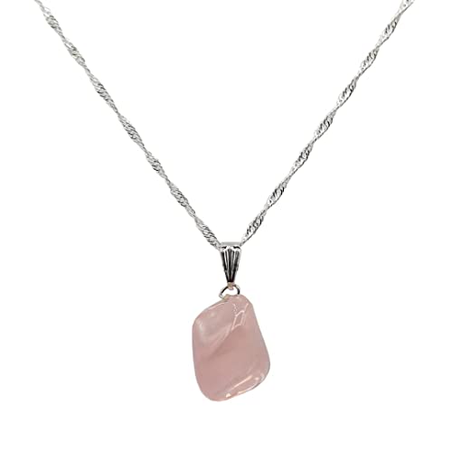Colar de Quartzo Rosa pedra Natural Folheado a Prata