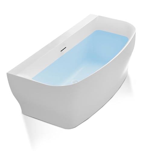 ANZZI Freestanding Tub 65', Oval, Stand Alone, Acrylic, Fiberglass Soaking Hot Tub in Glossy White with Built-in Bathtub Overflow & Drain for Bathroom (FT-AZ112)