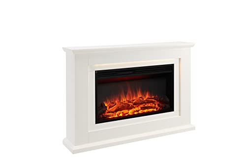 CrownFlame Xenia - Chimenea eléctrica de pie con calefacción, 1000/2000 W, Efecto Realista de Llamas 3D, iluminación LED, Mando a Distancia, programable, Temporizador, termostato, Color Blanco… Cover