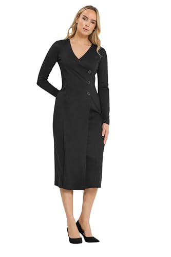 Long Tall Sally - LTS Tall Button Wrap Midi Dress - Women's Black