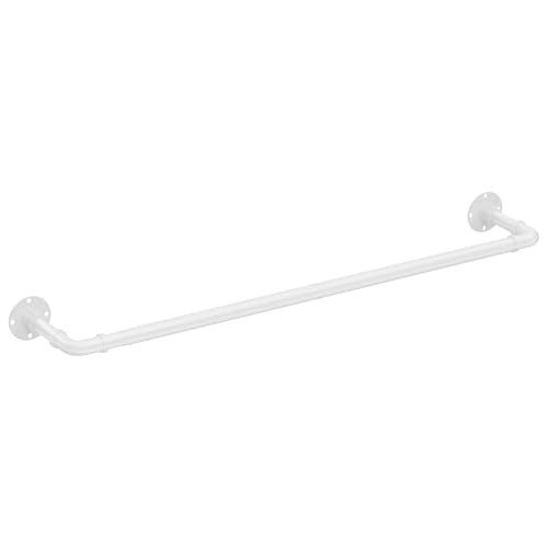 LAIDER HEROS Kleiderstange für Wand, 120cm Garderobenstange im Industrie-Design Industrierohr Kleiderstange, bis 50 kg belastbar, einfache Montage, Abnehmbare Garderobenstangen aus Metall/Mattweiß