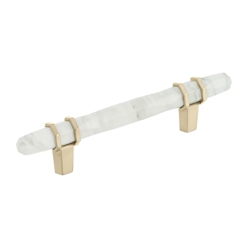 Image of Amerock | Cabinet Pull | Marble White /Golden Champagne | 3-3 /4 inch (96 mm) Center to Center | Carrione | 1 Pack | Drawer Pull | Drawer Handle | Cabinet Hardware