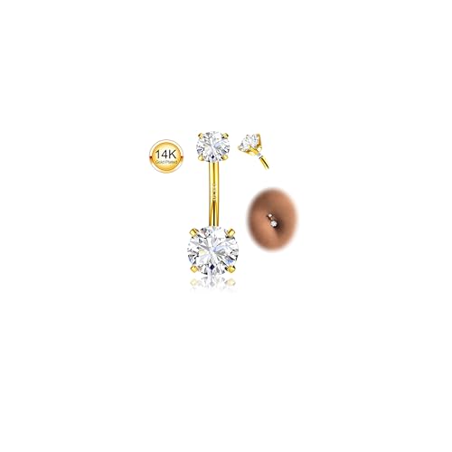 Morfetto 14G Piercing Nombril Acier Chirurgical Femme Argent Sterling Acier Inoxydable G23 Titane Piercing Nombril Or 14 Carats Zircon Cubique Rond...