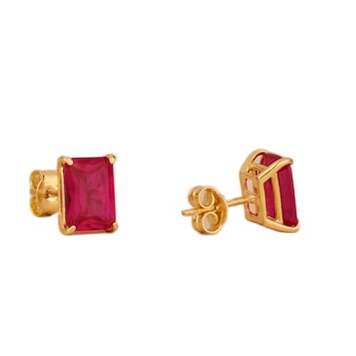 Boucles d'oreilles rubis naturel rectangulaires argent 925 femme LKSTD_0452