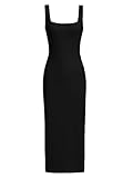 Verdusa Women's Casual Sleeveless Square Neck High Waist Rib Knit Tank Long Dress Black M