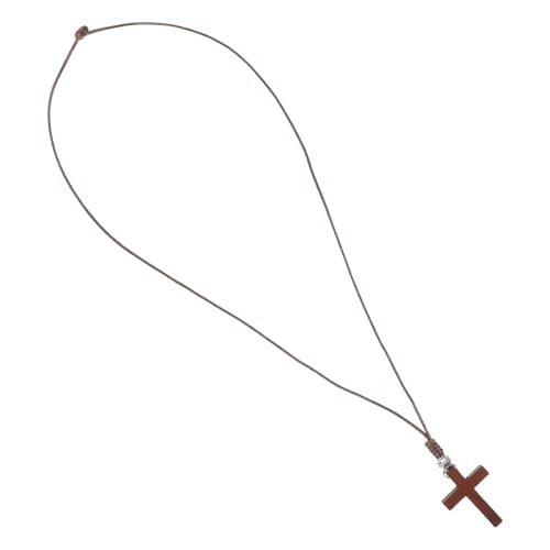 SHOWERORO Collar Colgante Cruz Pequeña de Madera Natural Cordón de Cera Ajustable Cuenta Suerte Accesorio Espiritual para Mujer Obsequio Comunión y Joyería Cristiana Elegante