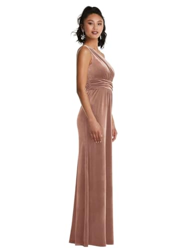 LANGKAAO One Shoulder A-Line Bridesmaid Dresses Long for Party Maxi Velvet Ruched Emerald Green Maid of Honor Gown with Slit Size 10