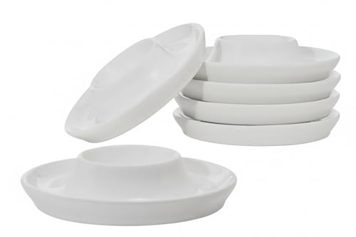 Provance 6er Set Eierbecher aus Porzellan in weiß im schlichten Design passend für alle Küchen Frühstückstisch Eierhalter Eierständer Maße: 2 2cm Höhe und 9 5 cm Breite