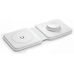 Cargador Wireless Duo-Watch Cargador Inalámbrico 2 en 1 Plegable 15W Inducción Carga Inalámbrico Certificado Qi para Apple Auriculares Inalámbricos, iWatch Serie SE/8/7/6/5/4/3/2 y iPhone 12/11/Pro/Max/X/XS/XR/8/8Plus (Blanco)