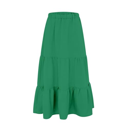 Summer Maxi Skirt for Women Boho Lightweight Flowy Tiered Long Beach Skirts with Pockets, Green, Large3