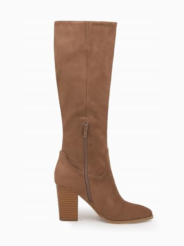 Coutgo Womens Faux Suede Knee High Boots Side Zipper Chunky Heel Stretch Winter Boots4