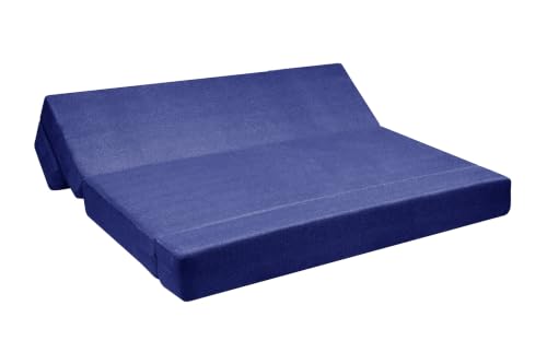 Image of Los Angeles Foldable Four Seater Sofa Cum Bed, Sofa Bed 6 X 6 Ft, Jute Fabric Washable Cover- Including Four Cushion Perfect for Living Room - Blue Color