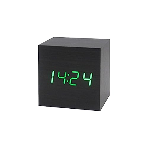 YUGSHNKFC Reloj despertador digital con control de voz, cubo de madera, adornos para festivales, vacaciones, Año Nuevo, fondo de fiesta