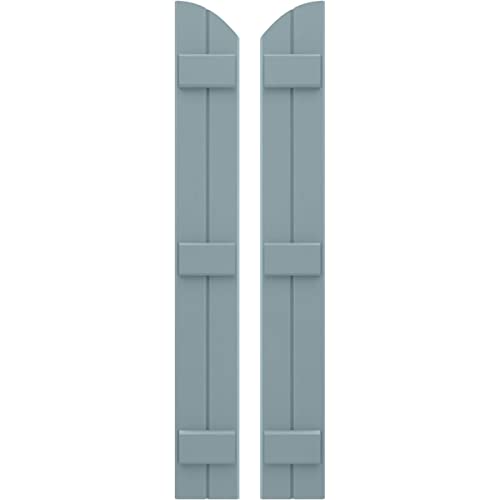 Ekena Millwork ARW401BE207X83SBH Americraft Two 3 Exterior Real Wood Joined Board-n-Batten Shutters w/Elliptical Top (Per Pair), 7"W x 83"H, Peaceful Blue