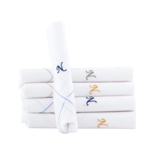 Image of CROSSLINE Men's Initial Monogram (A-Z) Embroidery 100% Pure Cotton Handkerchief | White Base With Colored Border | Handkerchiefs For Men Cotton Soft - (Pack of 5)