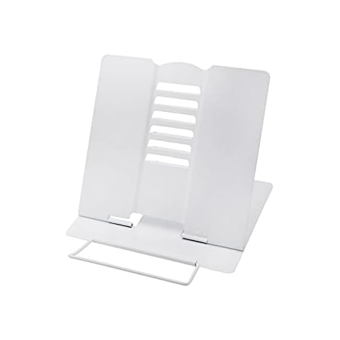 Metal Book Stand WorthPlanet Reading Book Holder Lightweight Bookstand Adjustable Recipe Document Stand Portable Textbook Holder for Textbook Recipe Magazine Paper Tablet W160002 (White) Cover