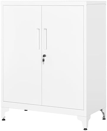 SONGMICS Aktenschrank, mit 2 Türen, abschließbar, aus Stahl | Mehrzweckschrank, Büroschrank, für Arbeitszimmer, Wohnzimmer, Mattweiss, BEREND Kollektion OMC013W01