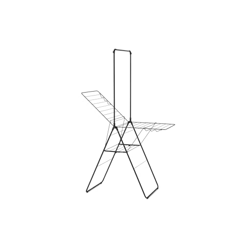 Brabantia Séchoir à Linge 20 m avec Tringle HangOn – Matt Black | Séchage XXL | Ailes réglables et Tringle à cintres | Séchoir Pliable pour intérieur | 99 x 7 x 66 cm