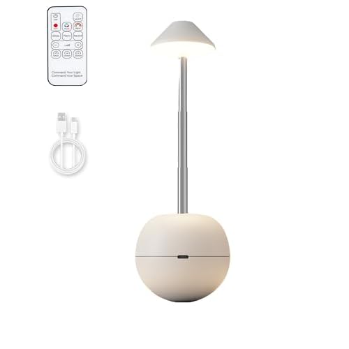 2 Pack Cordless Table Lamps Set, Tumbler Touch Bedside Lamps with Remote Control, 2600mAh USB Rechargeable Nightstand Lamp, Dimmable Desktop Light for Home Office, Dining Room (White)