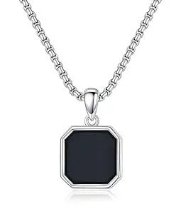 Cubic bar Men's Jewellery Black Silver Chain For Men Boys Geometric Stainless Steel Black Silver Locket Pendant Necklace Chain For Men Boys Anniversary Gift For Husband Gift Chains