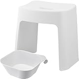 山崎実業(Yamazaki) 洗いやすい マグネット風呂イス 座面高32cm + マグネット&引っ掛け湯おけ 【2点セット】 tower 浮かせる収納 バスチェア ホワイト 1653 5378