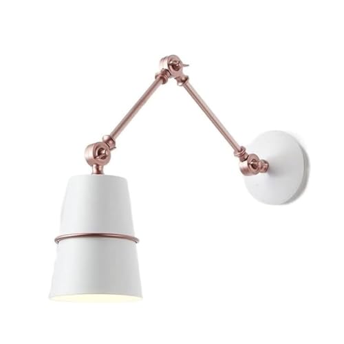 HYJAUSXB Aplique de Pared nórdico con Brazo oscilante, Moderno Aplique de Hierro con Acabado Mate, ángulo Ajustable para mesita de Noche, Pasillo, Estudio, Villa, Oficina (Blanco)